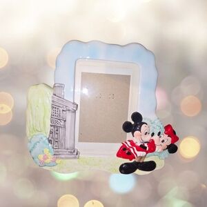 Vintage Glazed Ceramic Photo Frame Mickey & Minnie, 1980s Era Rare Disney